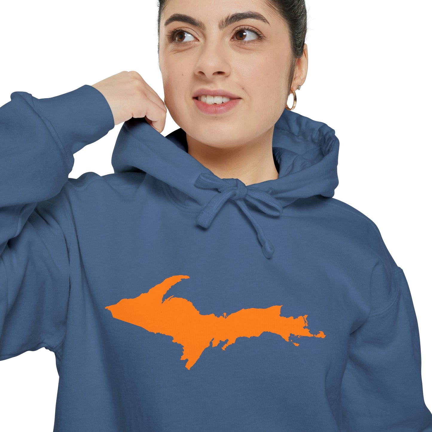 Michigan Upper Peninsula Hoodie (w/ Orange UP Outline) | Unisex Garment-Dyed