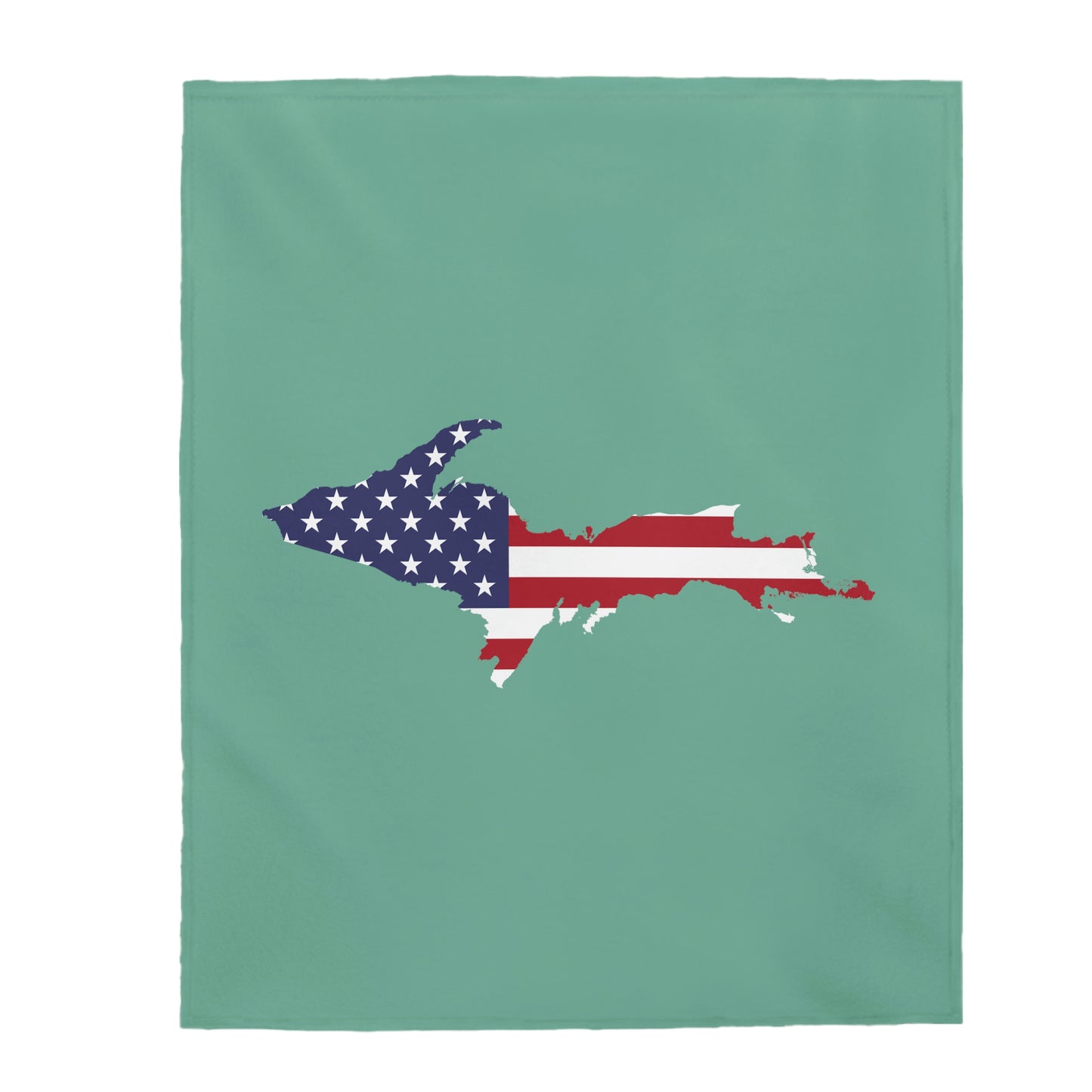 Michigan Upper Peninsula Plush Blanket (w/ UP USA Flag Outline) | '64 Metallic Mint Green