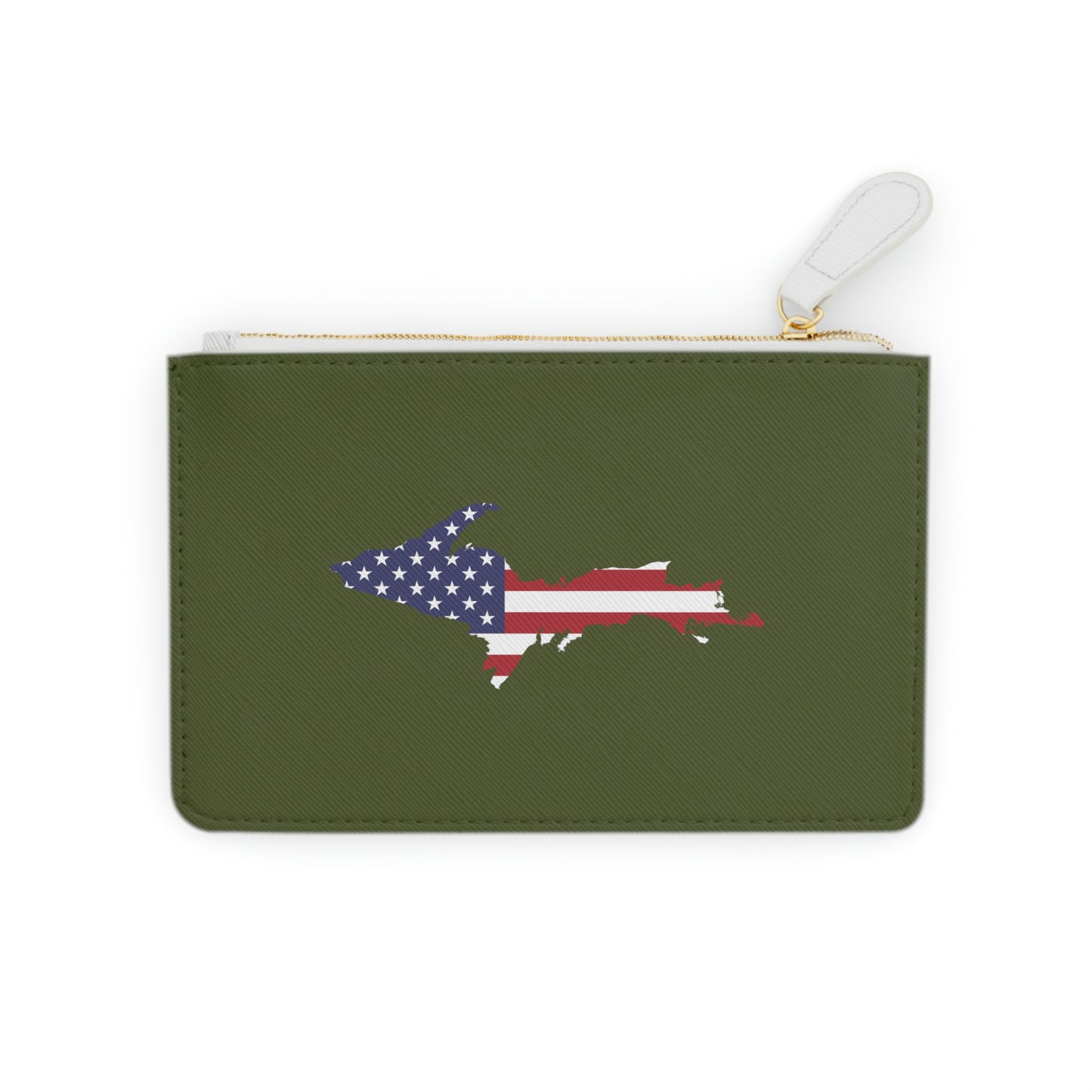 Michigan Upper Peninsula Mini Clutch Bag (Army Green w/ UP USA Flag Outline)