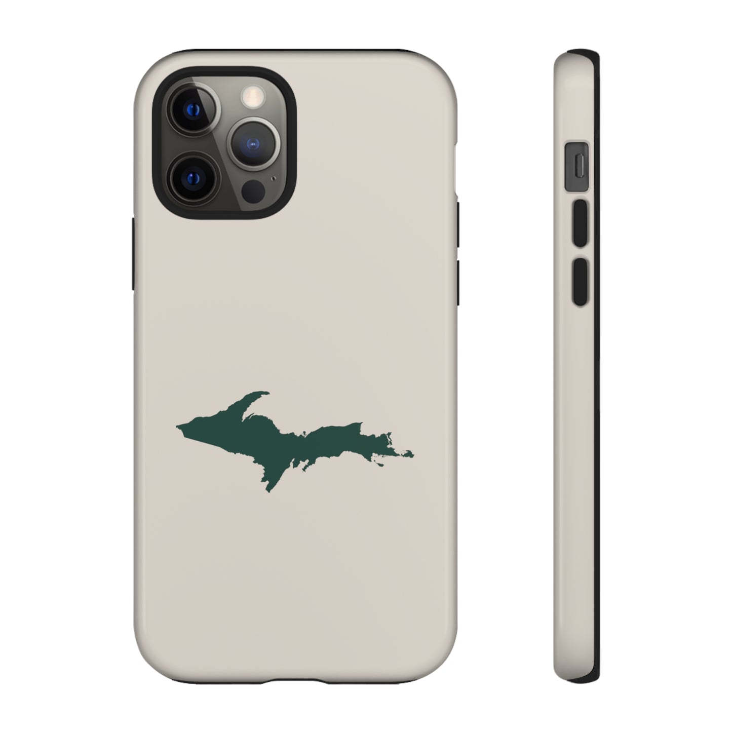 Michigan Upper Peninsula Tough Phone Case (Canvas Color w/ Green UP Outline) | Apple iPhone