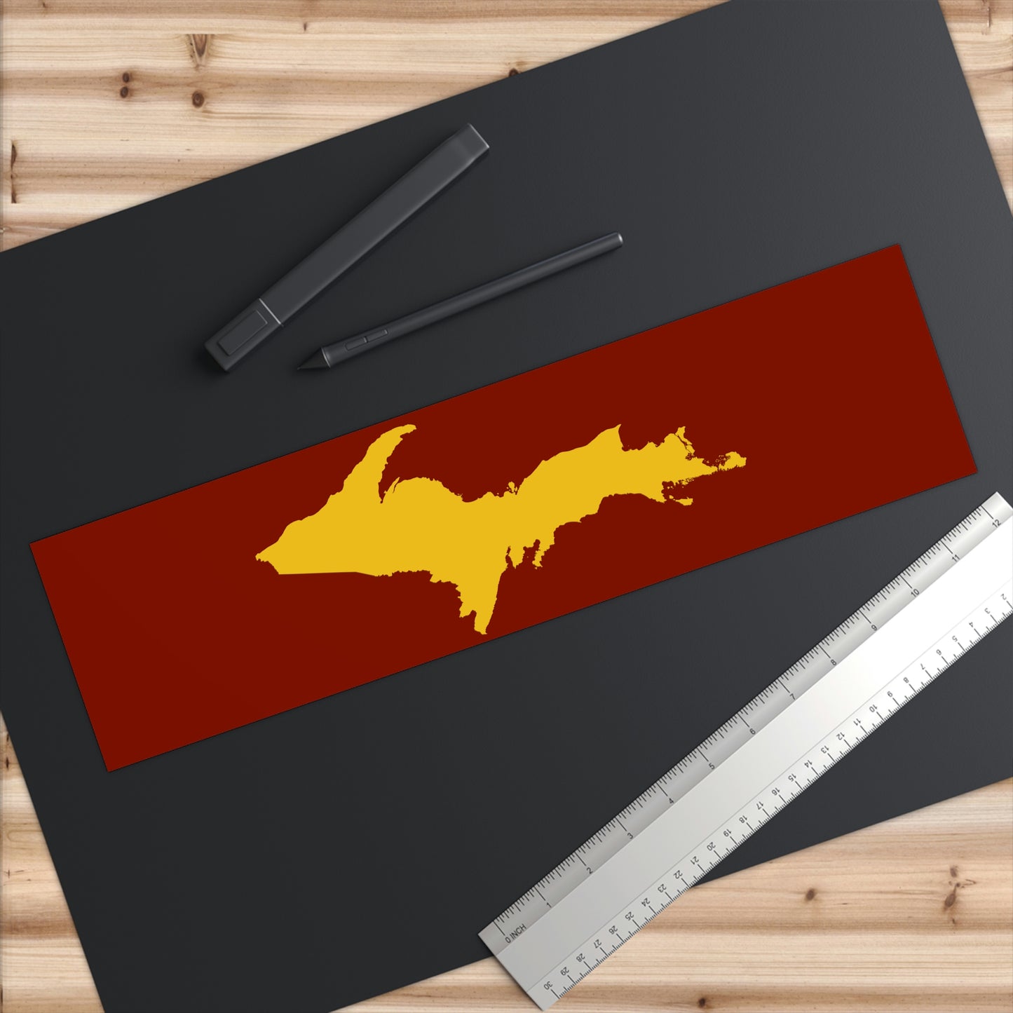 Michigan Upper Peninsula Bumper Sticker (w/ Gold UP Outline) | Traverse Cherry Red Background