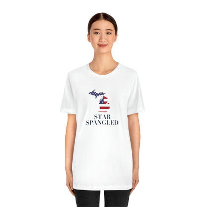 Michigan 'Star Spangled' T-Shirt (w/ MI USA Flag Outline) | Unisex Standard Fit