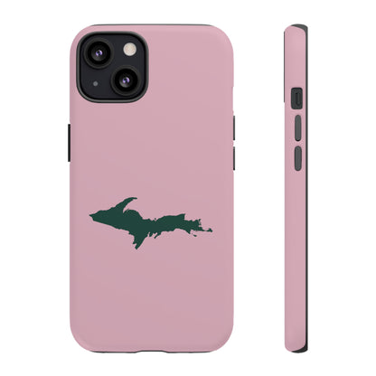 Michigan Upper Peninsula Tough Phone Case (Pink w/ Green UP Outline) | Apple iPhone