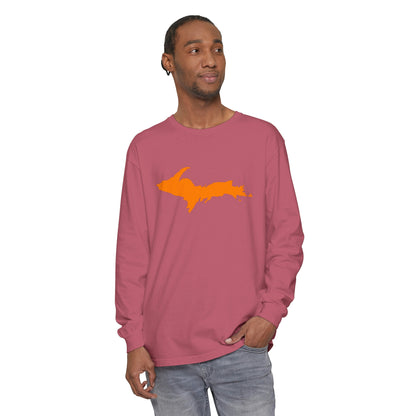 Michigan Upper Peninsula Garment-Dyed T-Shirt (w/ Orange UP Outline) | Unisex Long Sleeve