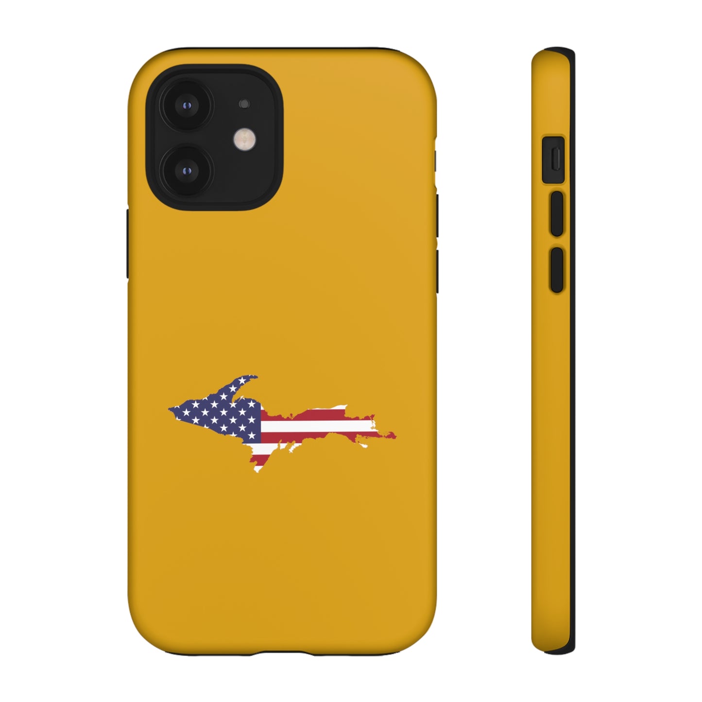 Michigan Upper Peninsula Tough Phone Case (Gold w/ UP USA Flag Outline) | Apple iPhone