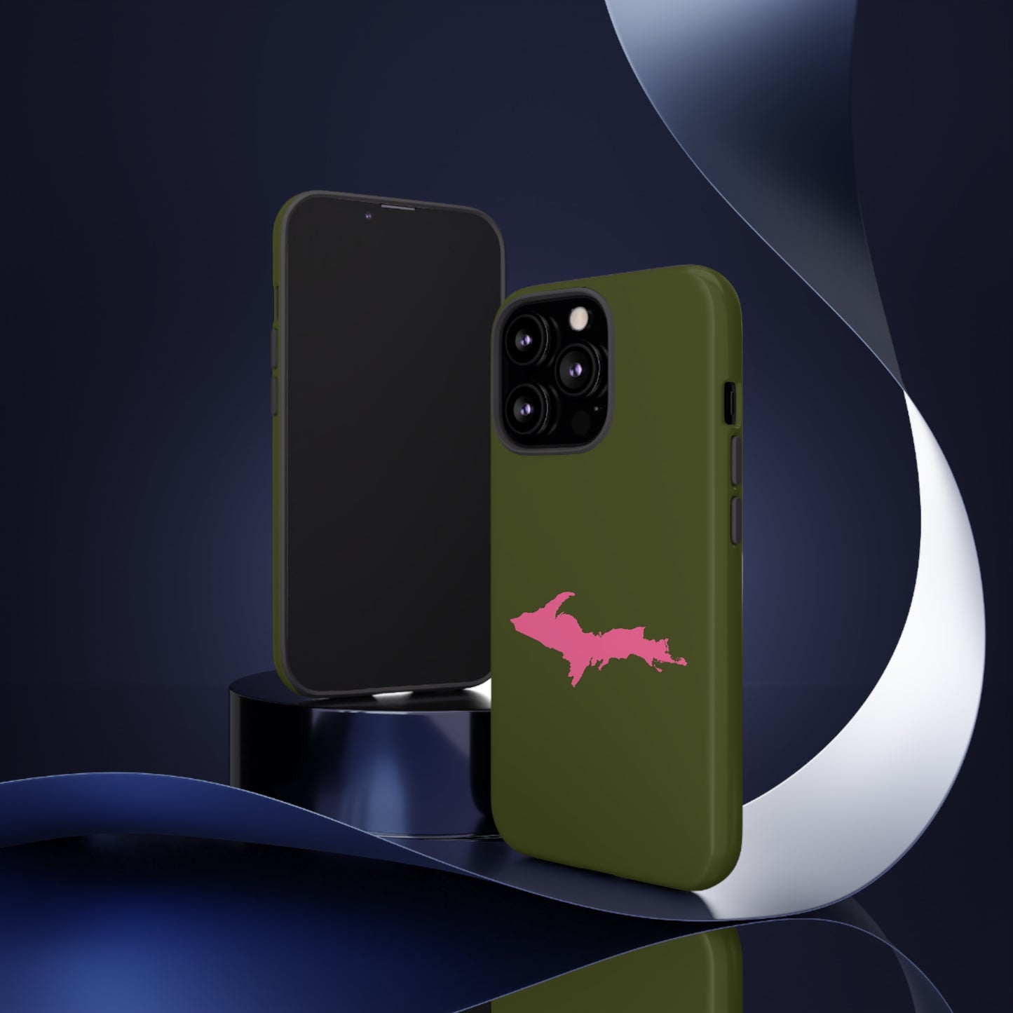 Michigan Upper Peninsula Tough Phone Case (Army Green w/ Pink UP Outline) | Apple iPhone