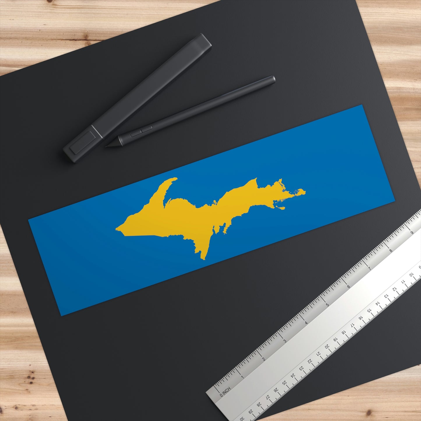 Michigan Upper Peninsula Bumper Sticker (w/ Gold UP Outline) | Azure Background