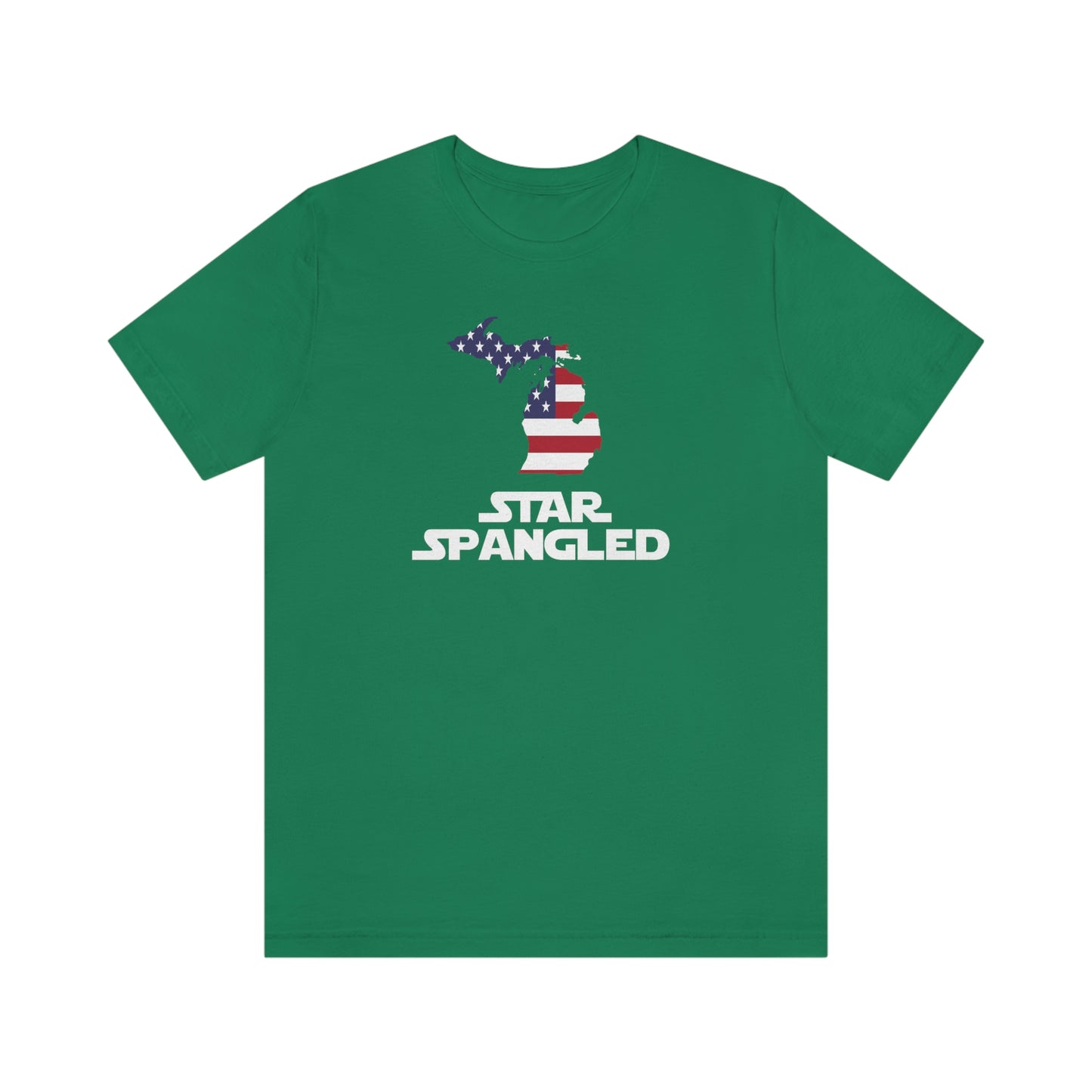 Michigan 'Star Spangled' T-Shirt (Epic Sci Fi Font w/ MI USA Flag Outline) | Unisex Standard Fit