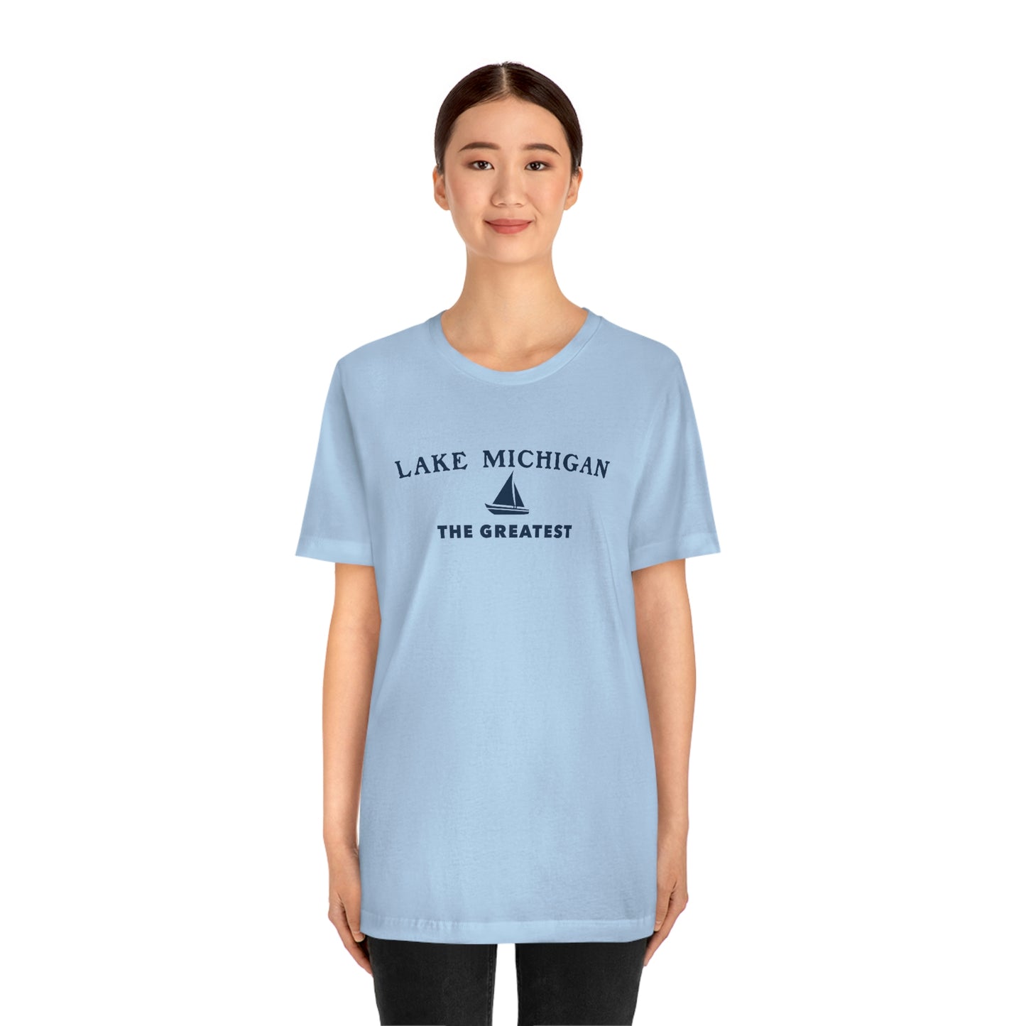 'Lake Michigan The Greatest' T-Shirt (w/Sailboat Outline) | Unisex Standard Fit