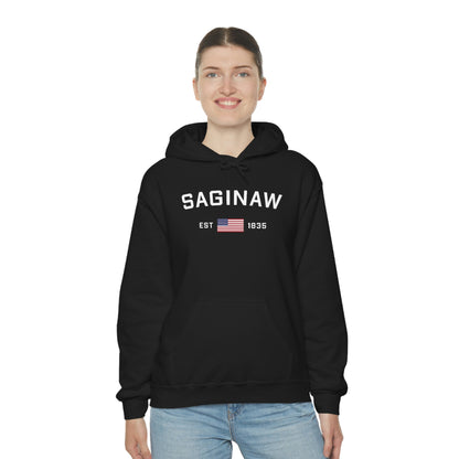 'Saginaw EST 1835' Hoodie (w/USA Flag Outline) | Unisex Standard