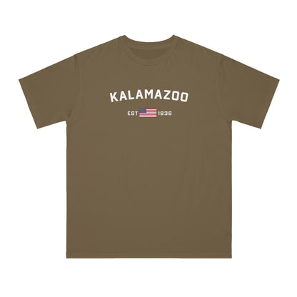 'Kalamazoo EST 1836' T-Shirt (w/ USA Flag Outline) | Organic Unisex