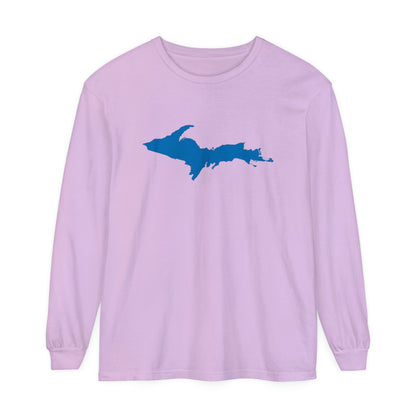 Michigan Upper Peninsula Garment-Dyed T-Shirt (w/ Azure UP Outline) | Unisex Long Sleeve