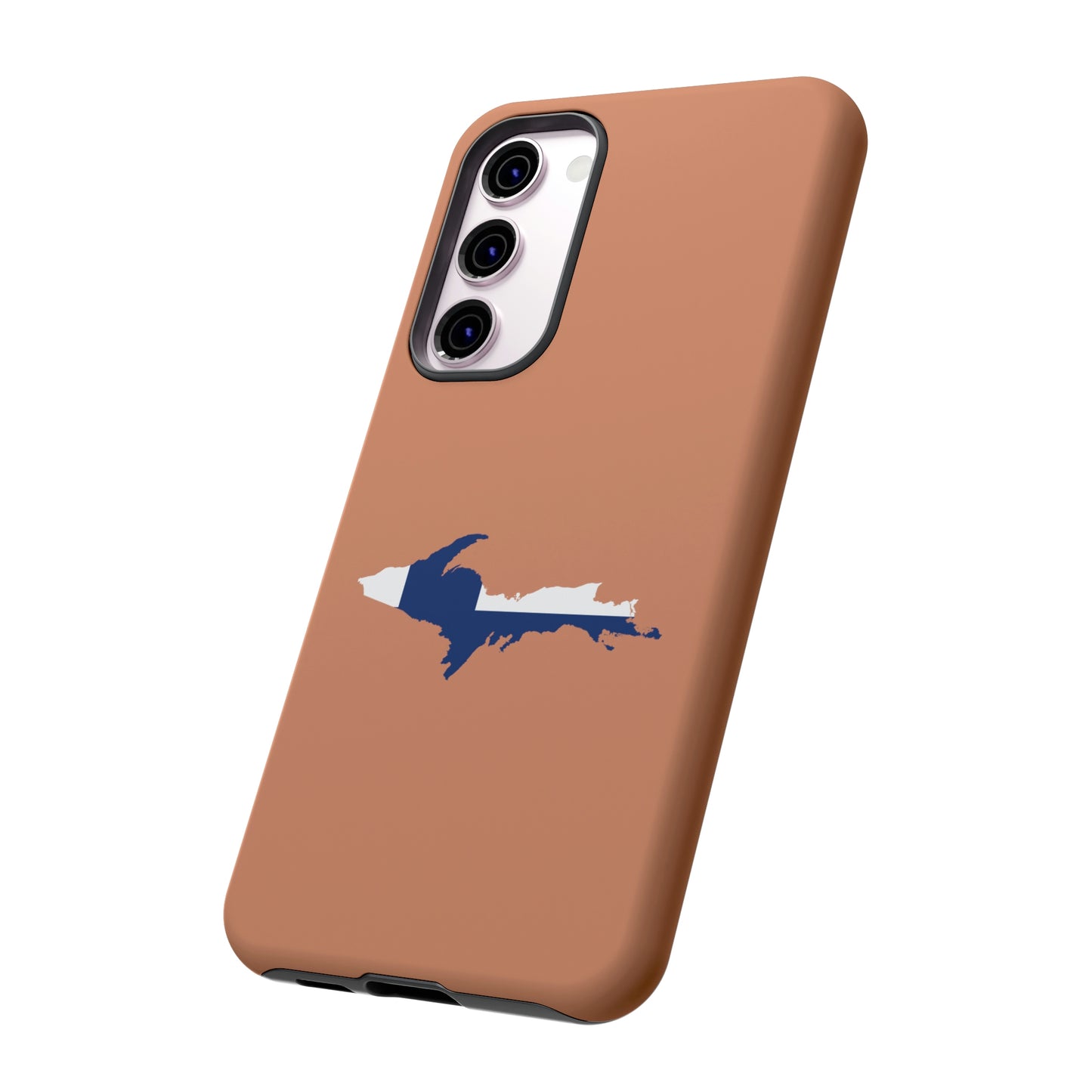 Michigan Upper Peninsula Tough Phone Case ( Copper Color w/ UP Finland Flag Outline) | Samsung & Pixel Android