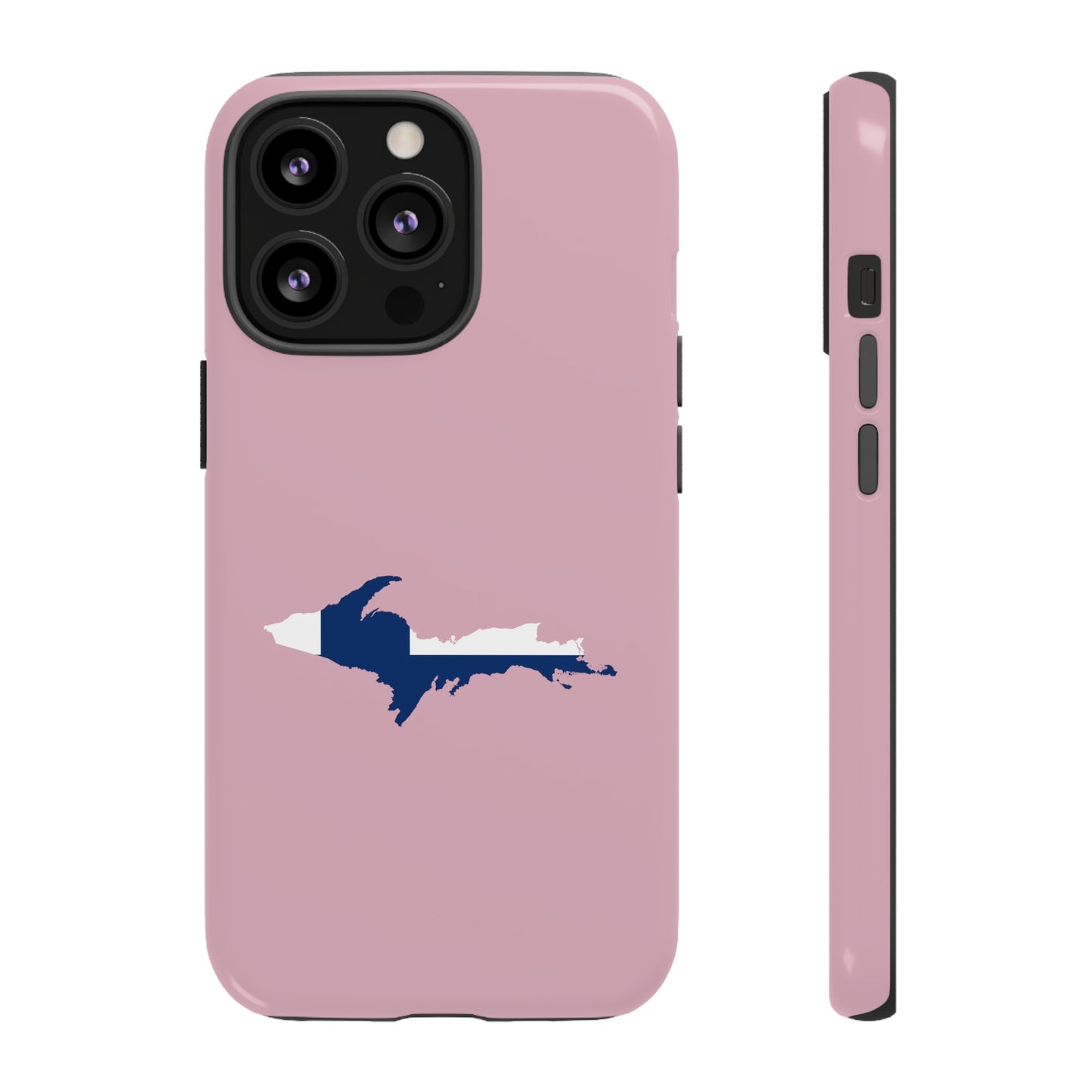 Michigan Upper Peninsula Tough Phone Case (Pink w/ UP Finland Flag Outline) | Apple iPhone