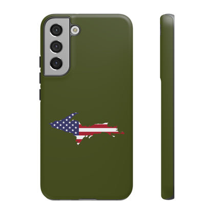 Michigan Upper Peninsula Tough Phone Case (Army Green w/ UP USA Flag Outline) | Samsung & Pixel Android