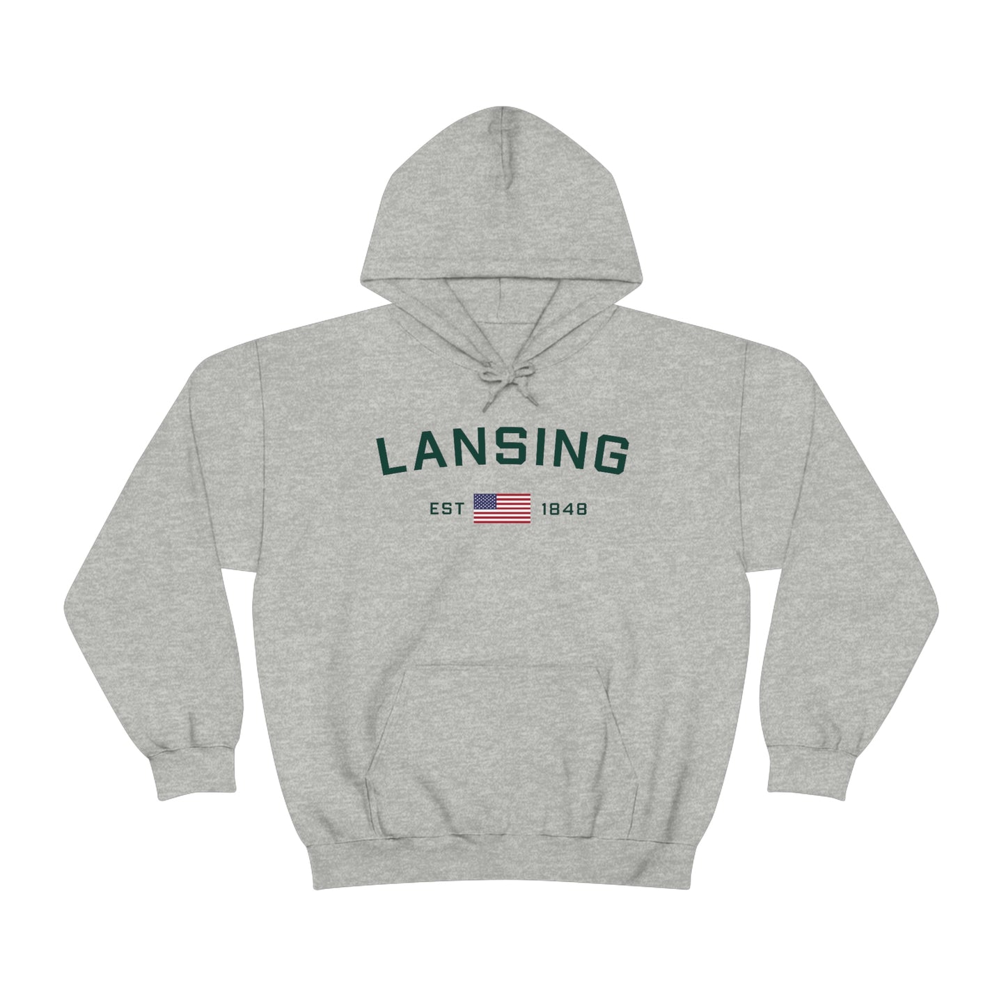 'Lansing EST 1848' Hoodie (w/USA Flag Outline) | Unisex Standard