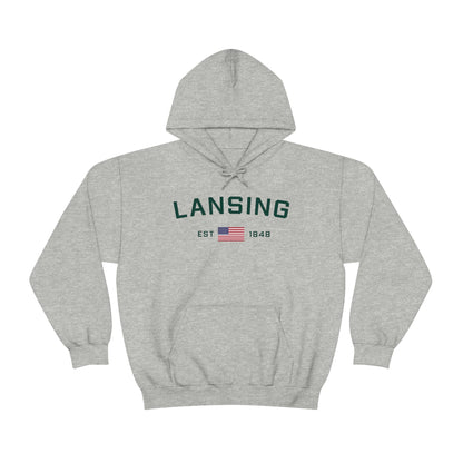 'Lansing EST 1848' Hoodie (w/USA Flag Outline) | Unisex Standard