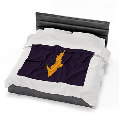 Michigan Upper Peninsula Plush Blanket (w/ Gold UP Outline) | Blackcurrant Color