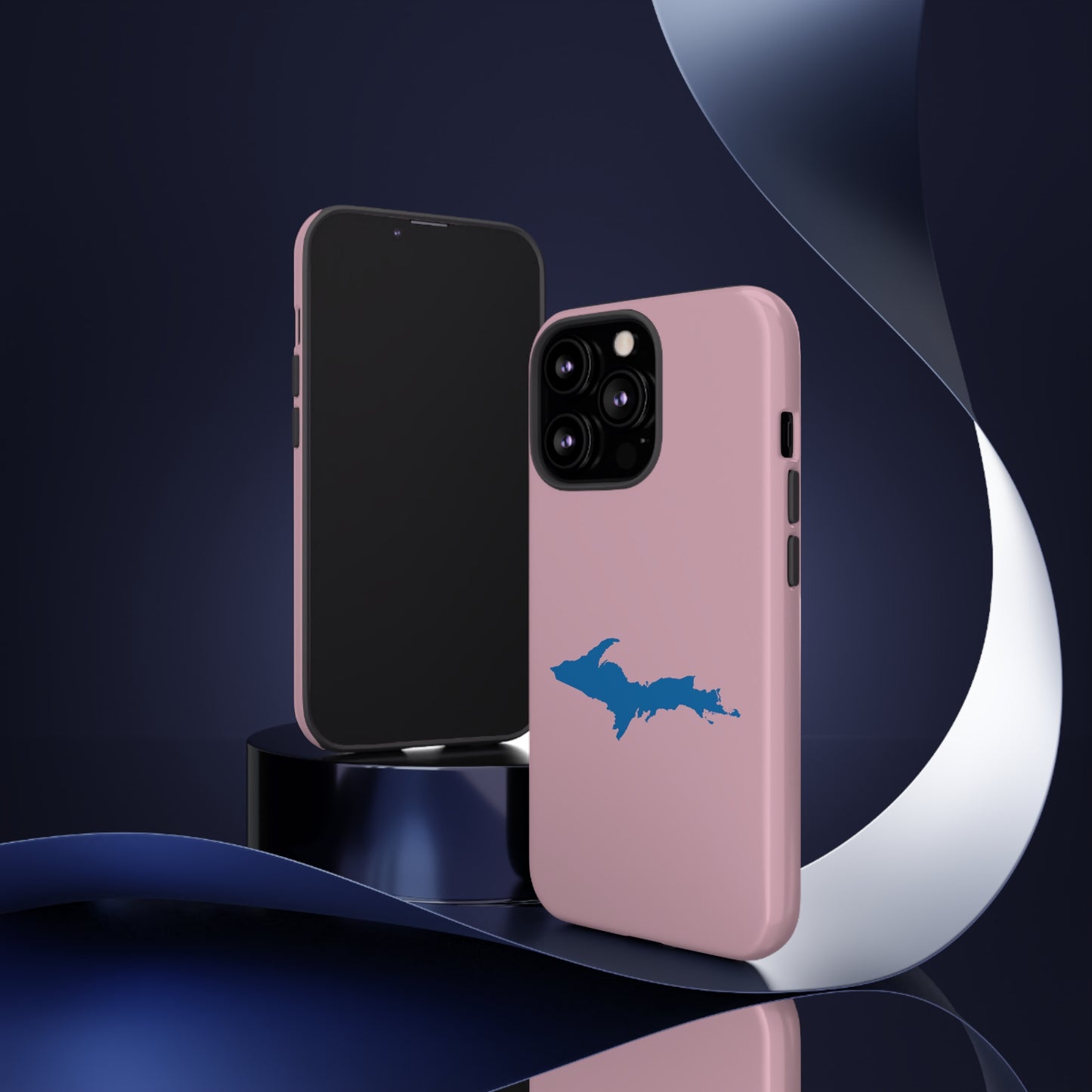 Michigan Upper Peninsula Tough Phone Case (Pink w/ Azure UP Outline) | Apple iPhone