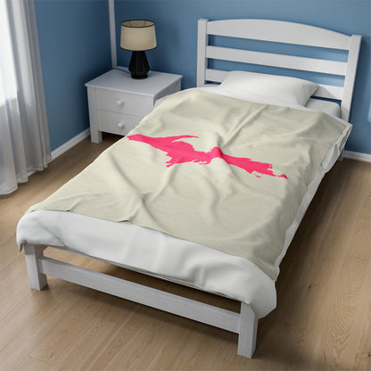 Michigan Upper Peninsula Plush Blanket (w/ Pink UP Outline) | Ivory White