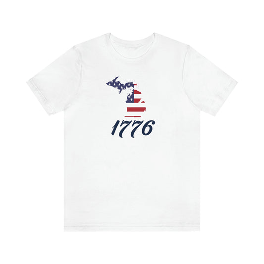 Michigan '1776' T-Shirt ( Script Font w/ MI USA Flag Outline) | Unisex Standard Fit