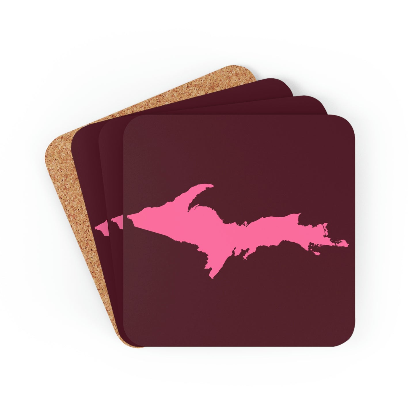 Michigan Upper Peninsula Coaster Set (Pinot Red w/ Pink UP Outline) | Corkwood - 4 pack