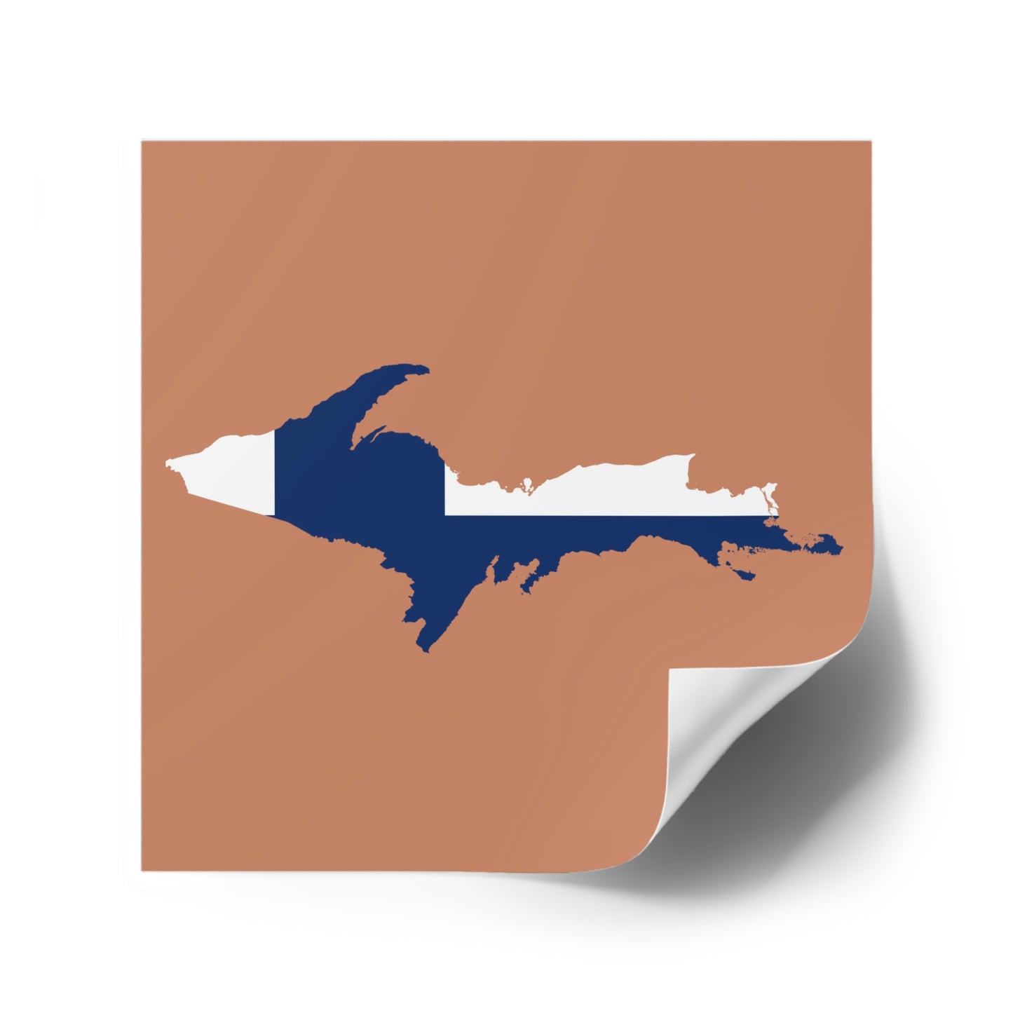 Michigan Upper Peninsula Square Sticker (Copper Color w/ UP Finland Flag Outline) | Indoor/Outdoor