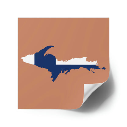 Michigan Upper Peninsula Square Sticker (Copper Color w/ UP Finland Flag Outline) | Indoor/Outdoor