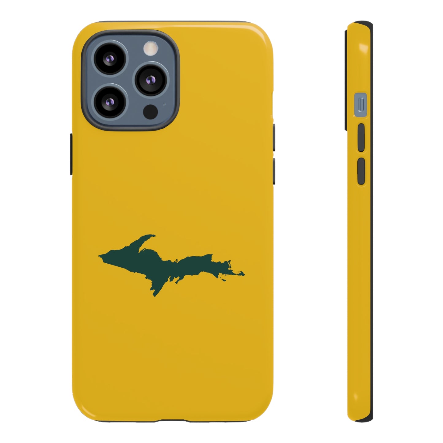 Michigan Upper Peninsula Tough Phone Case (Gold w/ Green UP Outline) | Apple iPhone