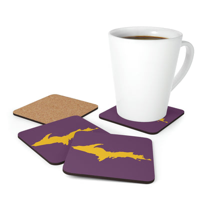 Michigan Upper Peninsula Coaster Set (Plum w/ Gold UP Outline) | Corkwood - 4 pack