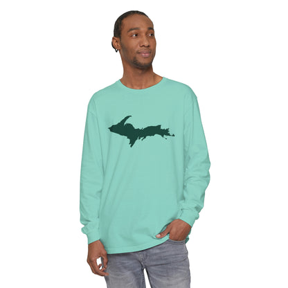 Michigan Upper Peninsula Garment-Dyed T-Shirt (w/ Green UP Outline) | Unisex Long Sleeve