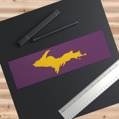 Michigan Upper Peninsula Bumper Sticker (w/ Gold UP Outline) | Plum Background