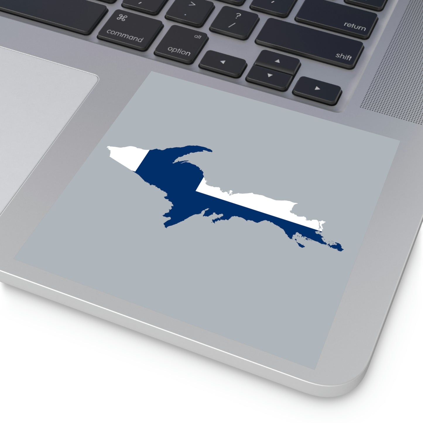 Michigan Upper Peninsula Square Sticker (Silver w/ UP Finland Flag Outline) | Indoor/Outdoor