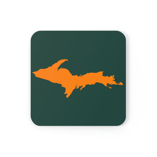 Michigan Upper Peninsula Coaster Set (Green w/ Orange UP Outline) | Corkwood - 4 pack