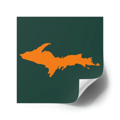 Michigan Upper Peninsula Square Sticker (Green w/ Orange UP Outline) | Indoor/Outdoor