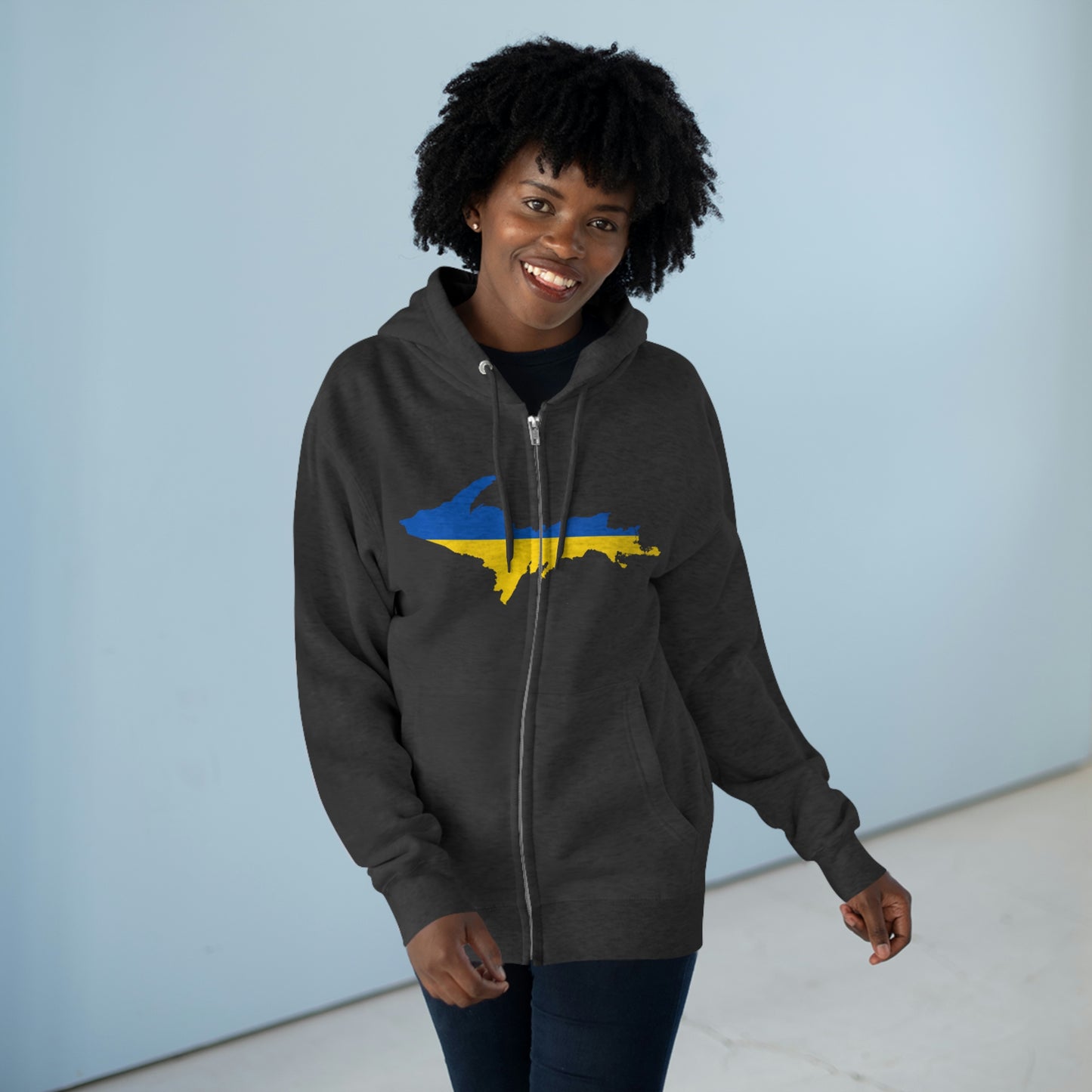 Michigan Upper Peninsula Full-Zip Hoodie (w/ UP Ukraine Flag Outline)