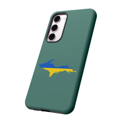 Michigan Upper Peninsula Tough Phone Case (Copper Green w/ UP Ukraine Flag Outline) | Samsung & Pixel Android