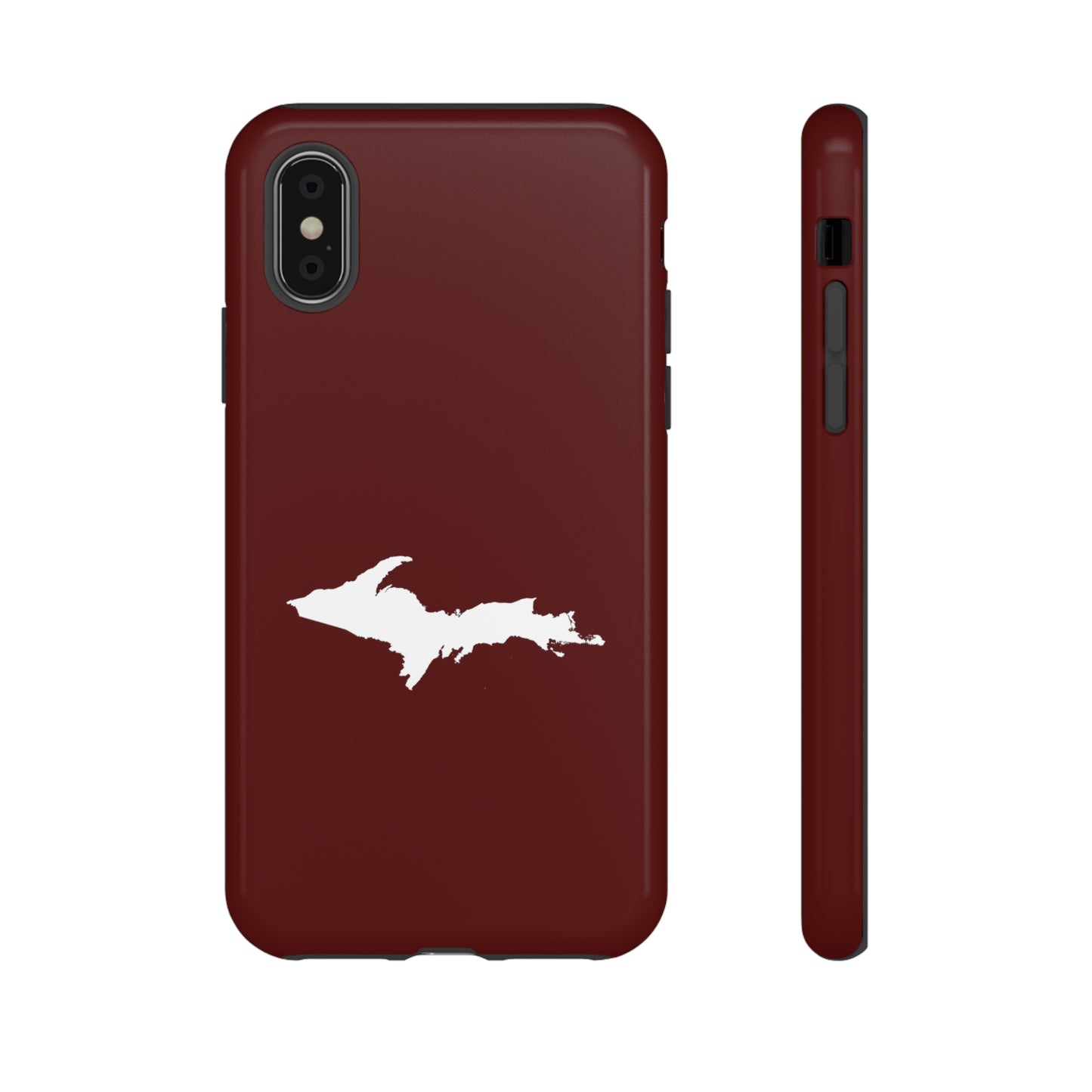 Michigan Upper Peninsula Tough Phone Case (Cherrywood Red w/ UP Outline) | Apple iPhone