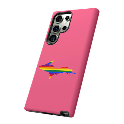 Michigan Upper Peninsula Tough Phone Case (Rhodochrosite Pink w/ UP Pride Flag Outline) | Samsung & Pixel Android