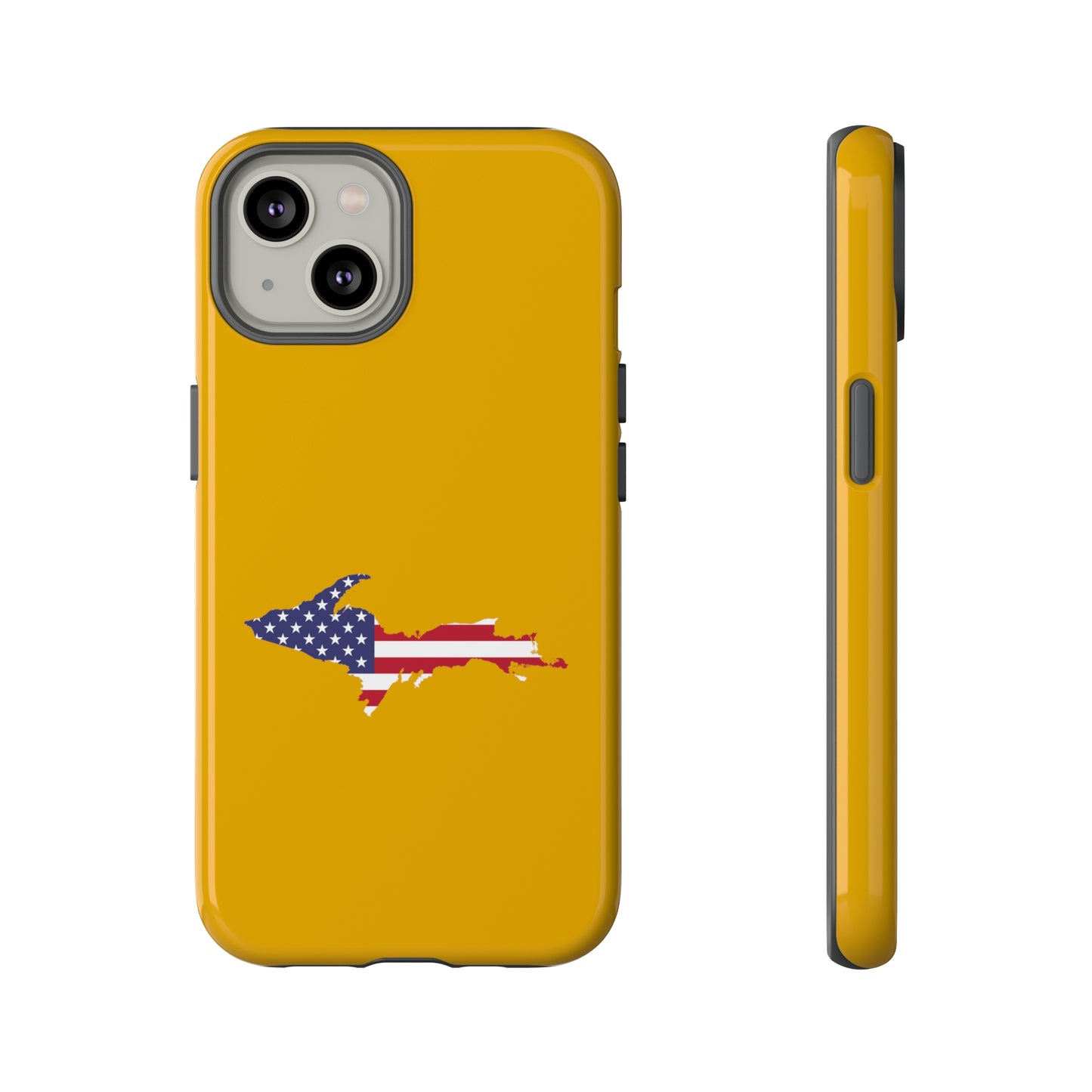 Michigan Upper Peninsula Tough Phone Case (Gold w/ UP USA Flag Outline) | Apple iPhone