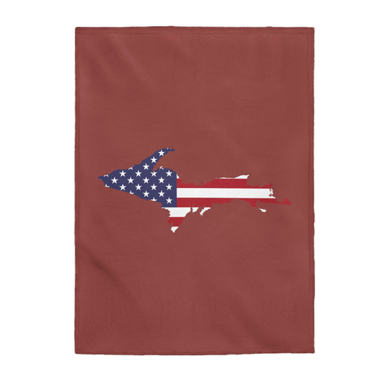 Michigan Upper Peninsula Plush Blanket (w/ UP USA Flag Outline) | Ore Dock Red
