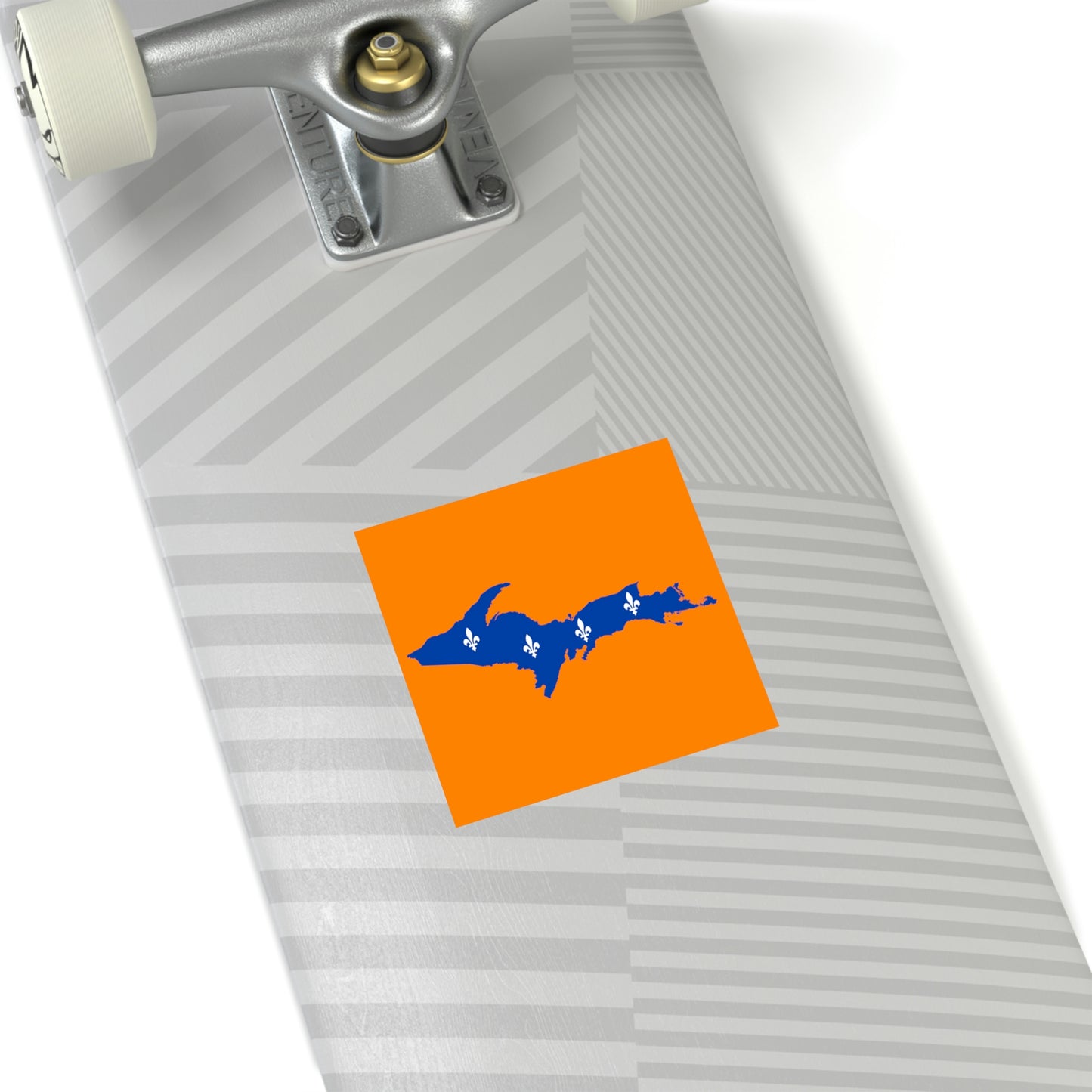 Michigan Upper Peninsula Square Sticker (Orange w/ UP Quebec Flag Outline) | Indoor/Outdoor