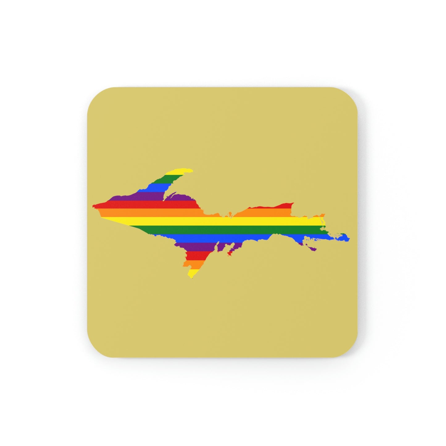 Michigan Upper Peninsula Coaster Set (Plum Yellow w/ UP Pride Flag Outline) | Corkwood - 4 pack