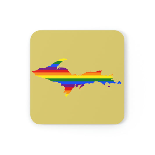 Michigan Upper Peninsula Coaster Set (Plum Yellow w/ UP Pride Flag Outline) | Corkwood - 4 pack