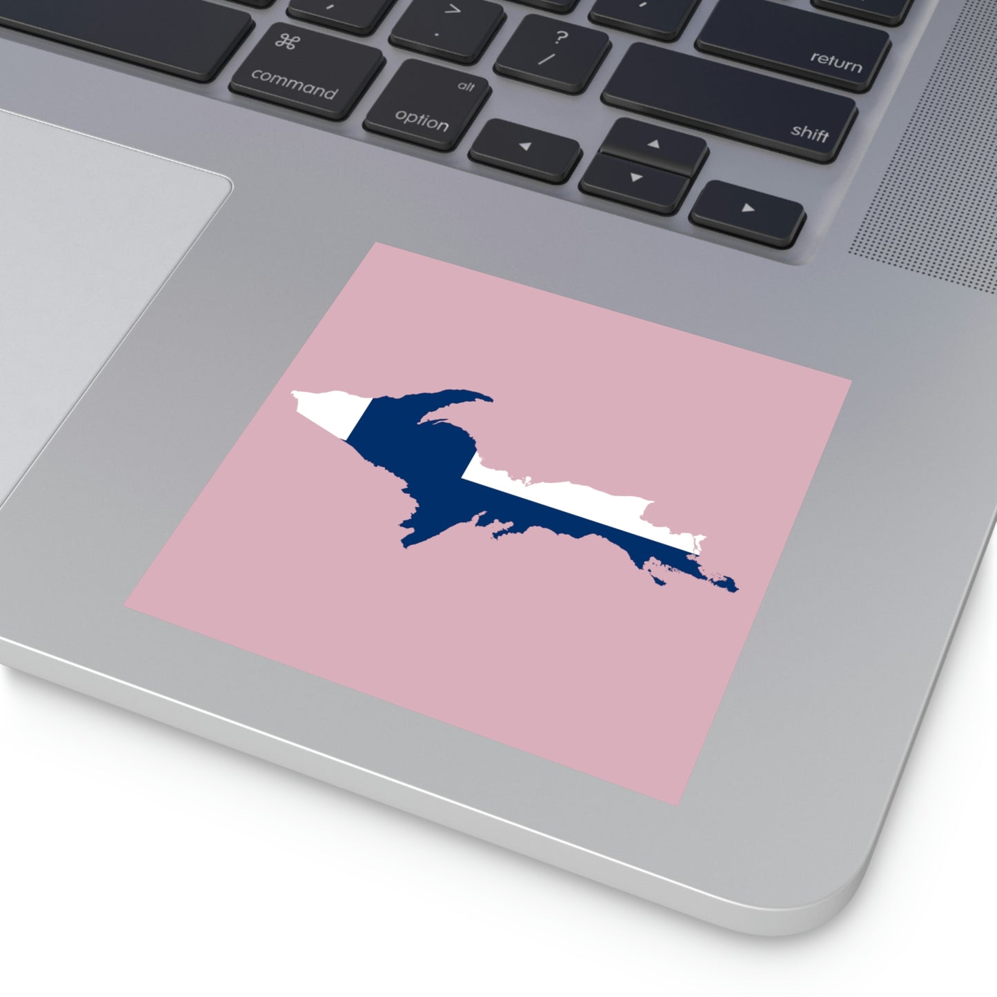 Michigan Upper Peninsula Square Sticker (Pink w/ UP Finland Flag Outline) | Indoor/Outdoor