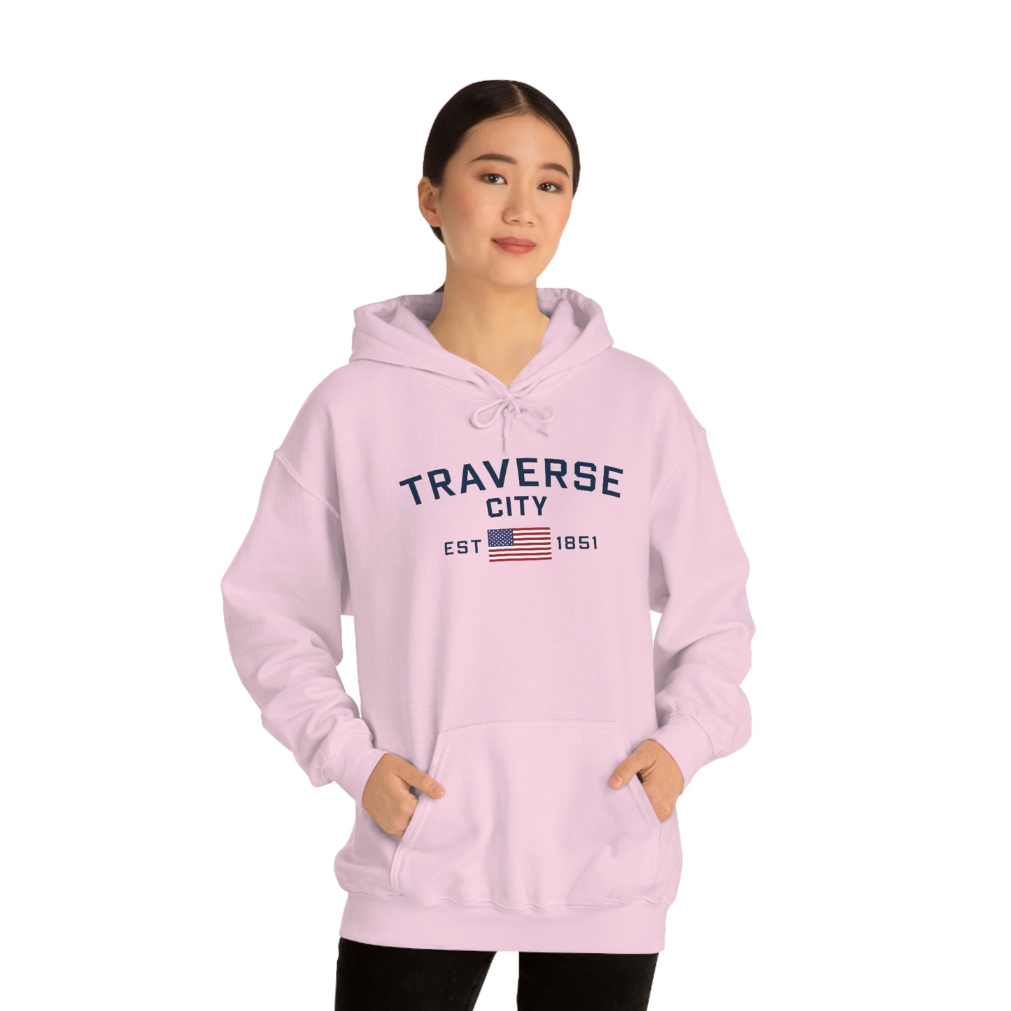 'Traverse City EST 1851' Hoodie (w/USA Flag Outline) | Unisex Standard