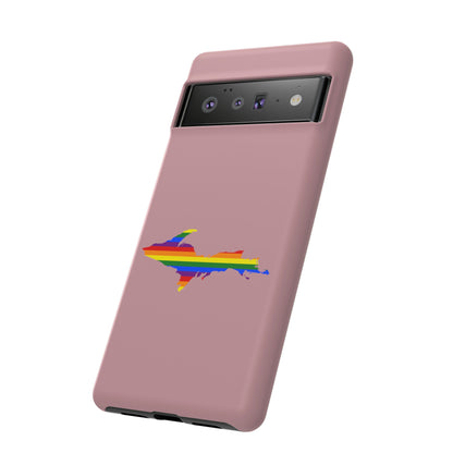 Michigan Upper Peninsula Tough Phone Case (Cherry Blossom Pink w/ UP Pride Flag Outline) | Samsung & Pixel Android