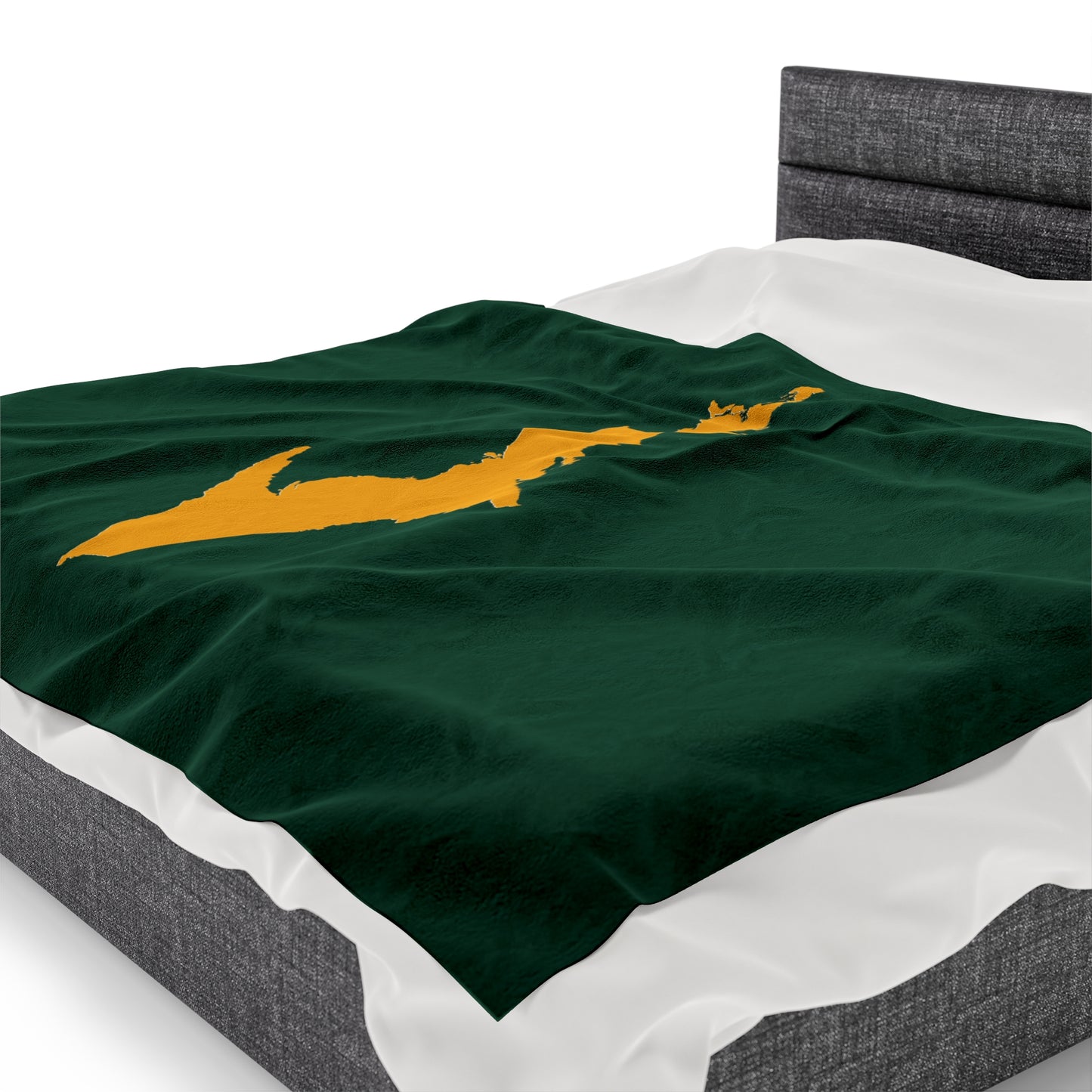 Michigan Upper Peninsula Plush Blanket (w/ Gold UP Outline) | Superior Green