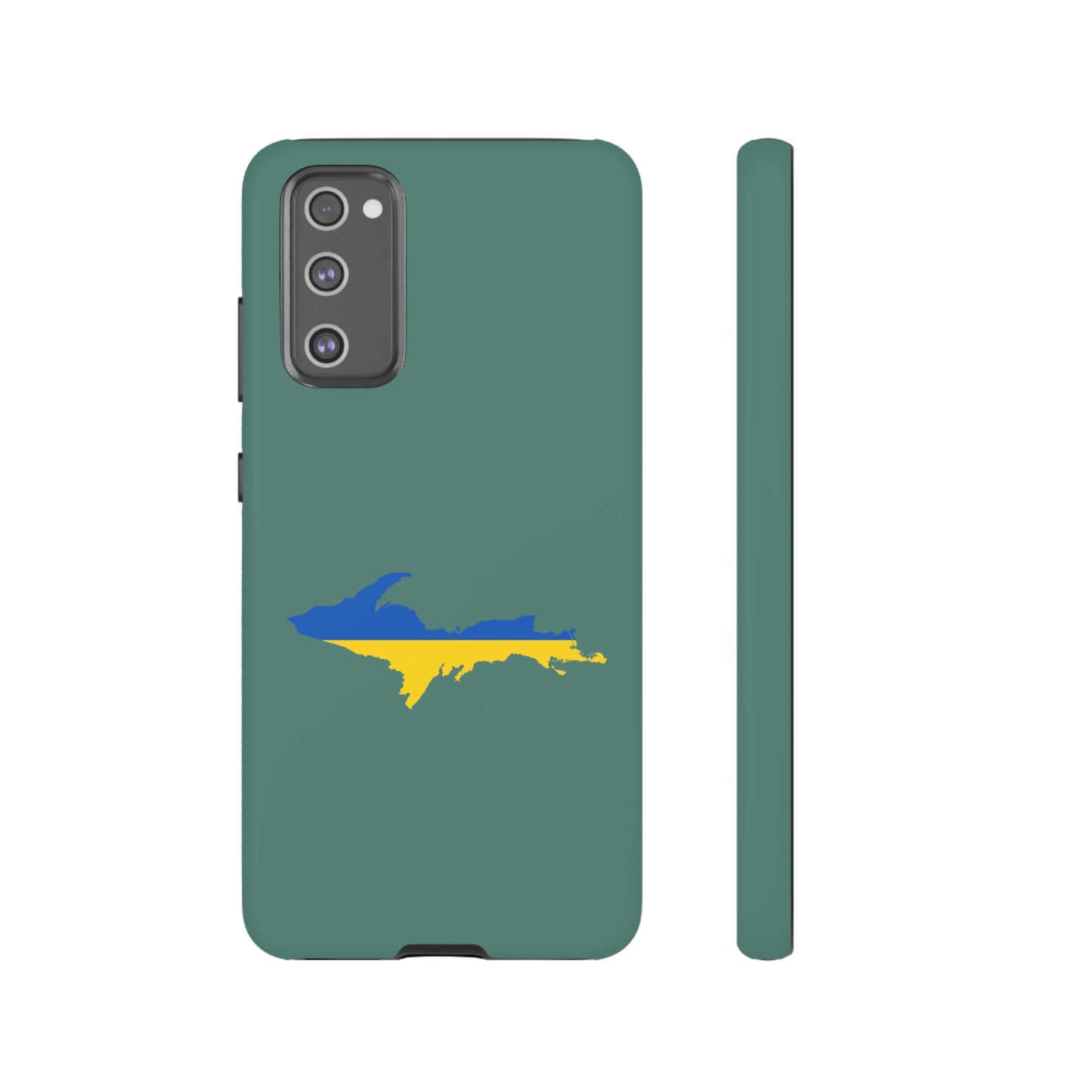 Michigan Upper Peninsula Tough Phone Case (Copper Green w/ UP Ukraine Flag Outline) | Samsung & Pixel Android