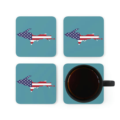 Michigan Upper Peninsula Coaster Set (Huron Blue w/ UP USA Flag Outline) | Corkwood - 4 pack